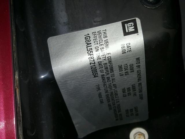 1G8AL55F87Z120554 - 2007 SATURN ION LEVEL RED photo 10