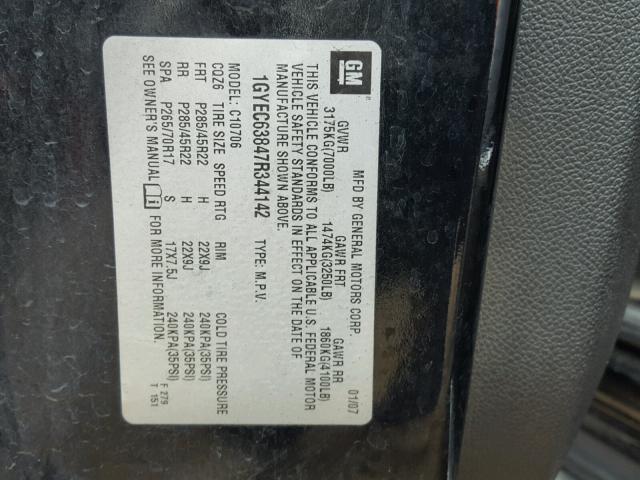 1GYEC63847R344142 - 2007 CADILLAC ESCALADE BLACK photo 10