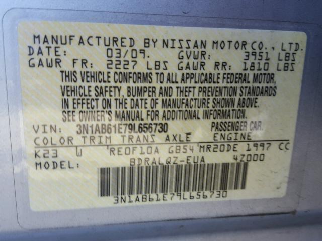 3N1AB61E79L656730 - 2009 NISSAN SENTRA 2.0 SILVER photo 10