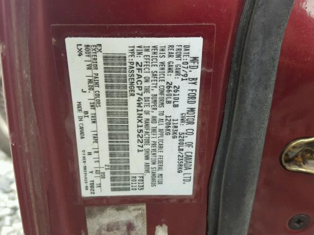 2FACP74W1NX152271 - 1992 FORD CROWN VICT MAROON photo 10