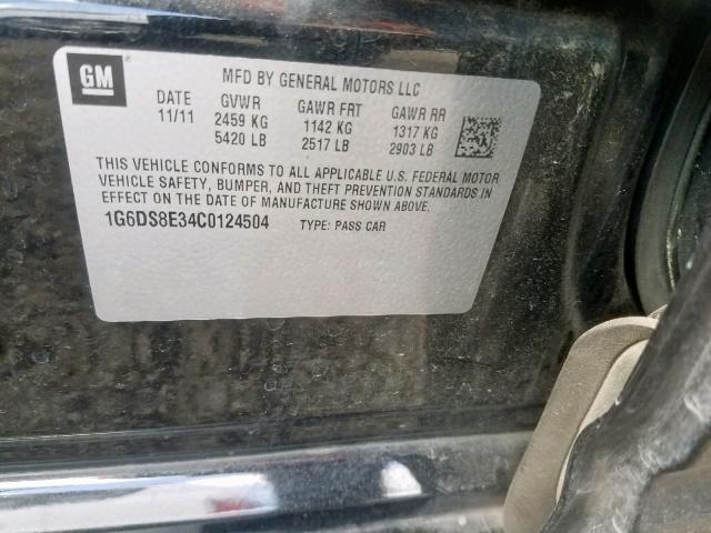 1G6DS8E34C0124504 - 2012 CADILLAC CTS PREMIU CHARCOAL photo 10