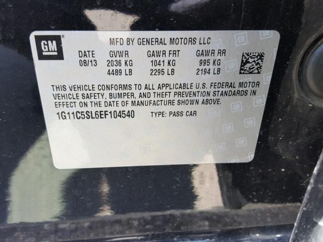 1G11C5SL6EF104540 - 2014 CHEVROLET MALIBU 1LT BLACK photo 10