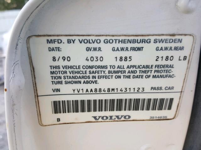 YV1AA8848M1431123 - 1991 VOLVO 240 WHITE photo 10