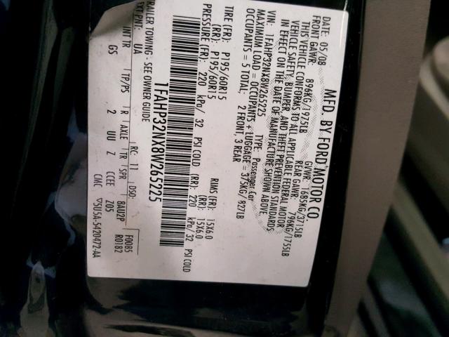 1FAHP32NX8W265225 - 2008 FORD FOCUS S/SE BLACK photo 10