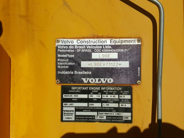 L90EV71122 - 2006 VOLVO L90E YELLOW photo 10