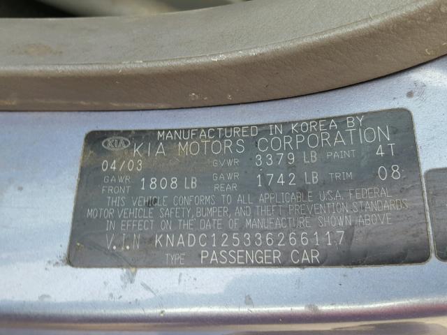 KNADC125336266117 - 2003 KIA RIO SILVER photo 10