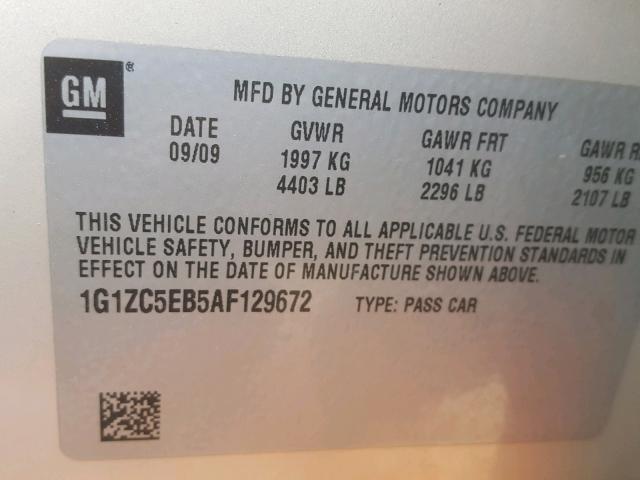 1G1ZC5EB5AF129672 - 2010 CHEVROLET MALIBU 1LT 棕色 照片 10