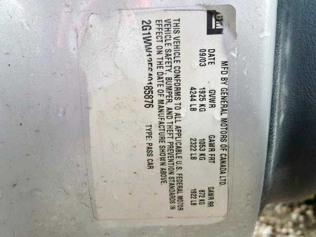 2G1WW12E649185876 - 2004 CHEVROLET MONTE CARL ვერცხლისფერი ფოტო 10