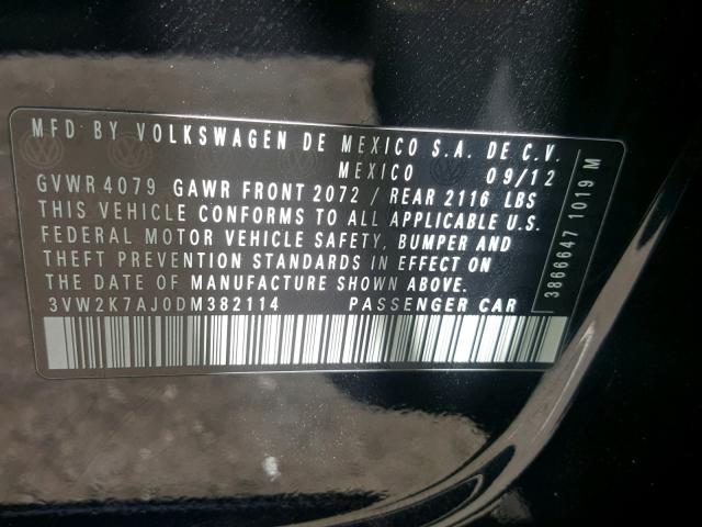 3VW2K7AJ0DM382114 - 2013 VOLKSWAGEN JETTA BASE Սև լուսանկար 10