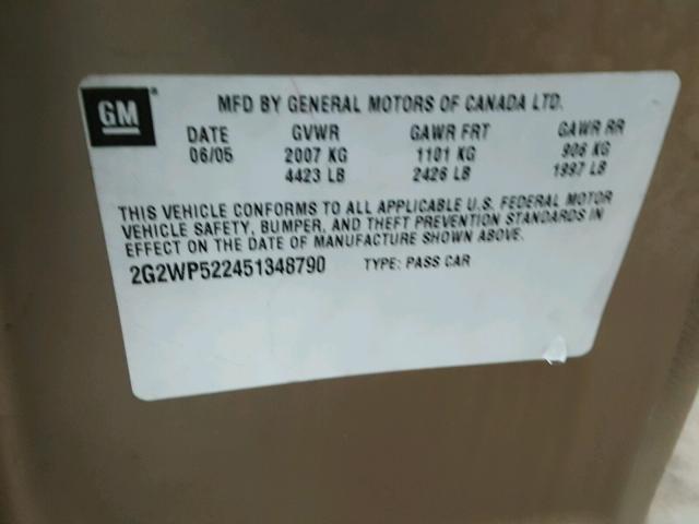 2G2WP522451348790 - 2005 PONTIAC GRAND PRIX GOLD photo 10