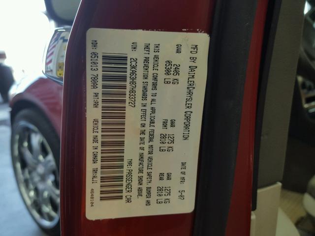 2C3KA63H87H833727 - 2007 CHRYSLER 300C RED photo 10