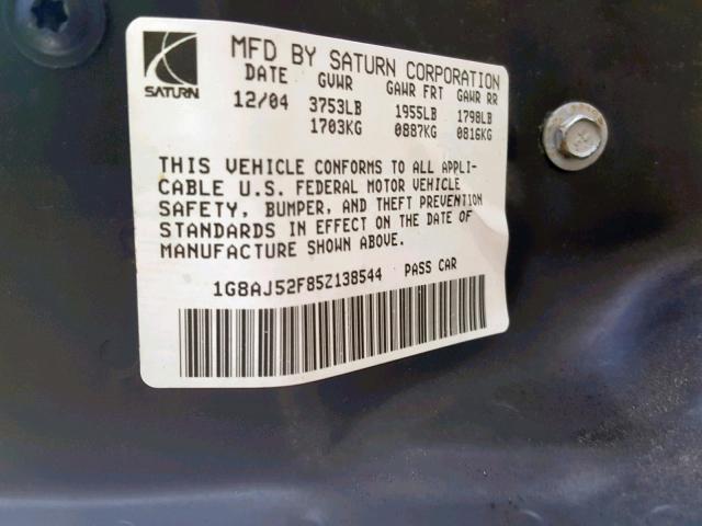 1G8AJ52F85Z138544 - 2005 SATURN ION LEVEL WHITE photo 10