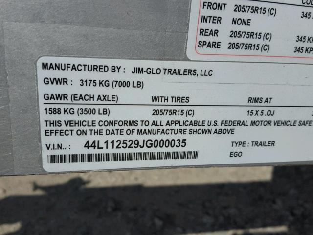 44L112529JG000035 - 2018 ASSEMBLY TRAILER SILVER photo 10