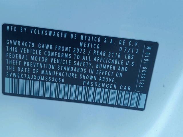 3VW2K7AJXDM353056 - 2013 VOLKSWAGEN JETTA BASE Սպիտակ լուսանկար 10