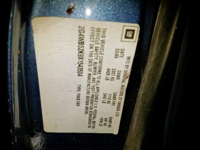 2G4WB52K9X1543504 - 1999 BUICK REGAL LS BLUE photo 10