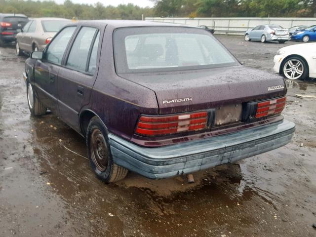 1P3XP28D9NN122539 - 1992 PLYMOUTH SUNDANCE A MAROON photo 3