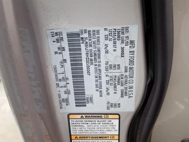 5LMEU78H23ZJ20307 - 2003 LINCOLN AVIATOR ვერცხლისფერი ფოტო 10