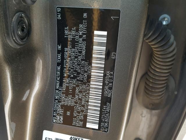 5TFHY5F16AX141673 - 2010 TOYOTA TUNDRA CRE GOLD photo 10