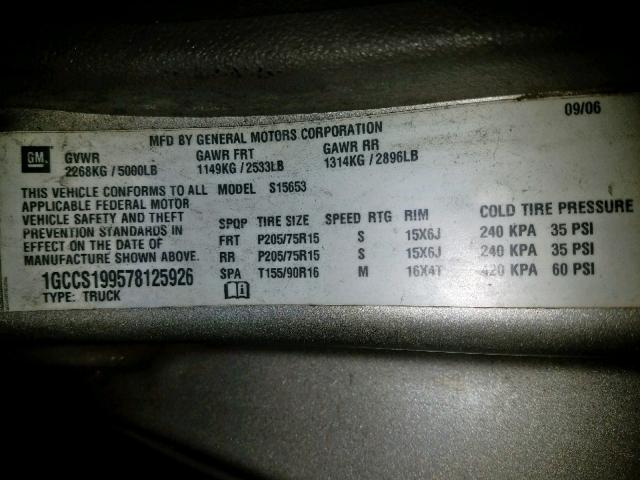 1GCCS199578125926 - 2007 CHEVROLET COLORADO GRAY photo 10