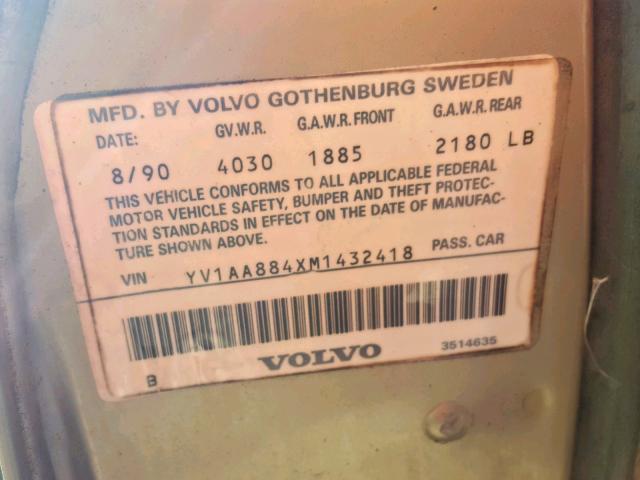 YV1AA884XM1432418 - 1991 VOLVO 240 GOLD photo 10