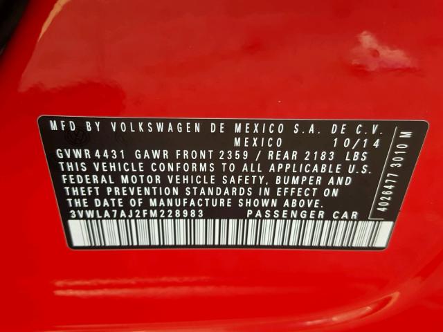 3VWLA7AJ2FM228983 - 2015 VOLKSWAGEN JETTA TDI RED photo 10