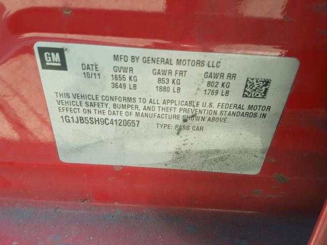 1G1JB5SH9C4120657 - 2012 CHEVROLET SONIC LS 红色 照片 10