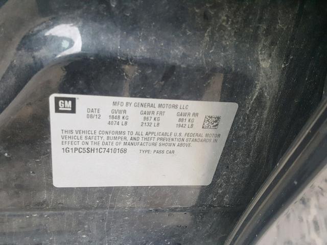 1G1PC5SH1C7410168 - 2012 CHEVROLET CRUZE LS BLACK photo 10