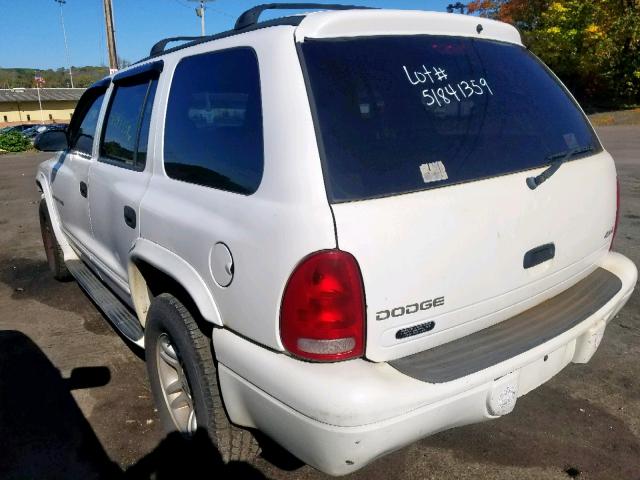 1B4HS28N11F568696 - 2001 DODGE DURANGO WHITE photo 3