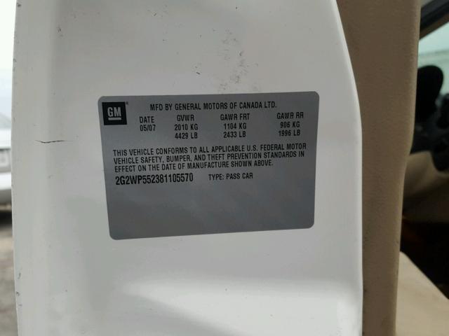 2G2WP552381105570 - 2008 PONTIAC GRAND PRIX WHITE photo 10