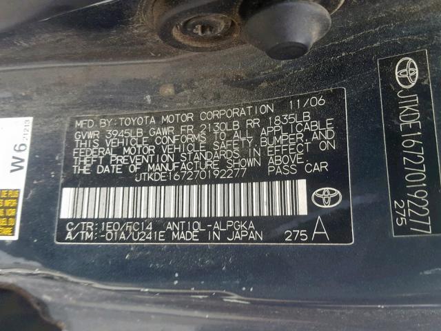 JTKDE167270192277 - 2007 TOYOTA SCION TC  照片 10