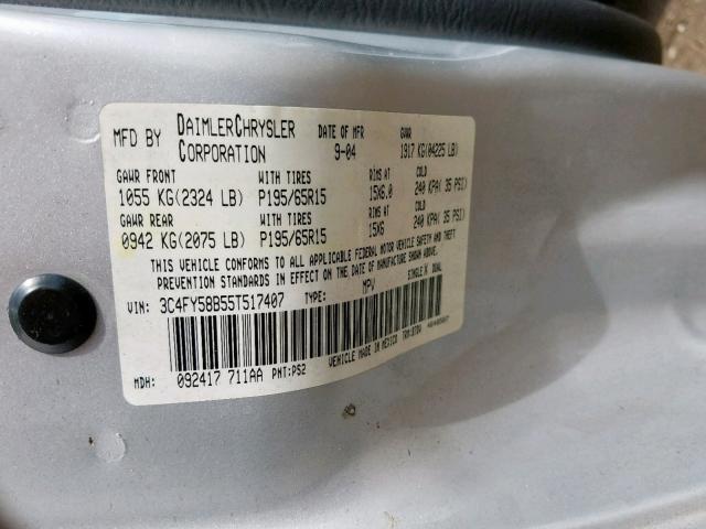 3C4FY58B55T517407 - 2005 CHRYSLER PT CRUISER SILVER photo 10