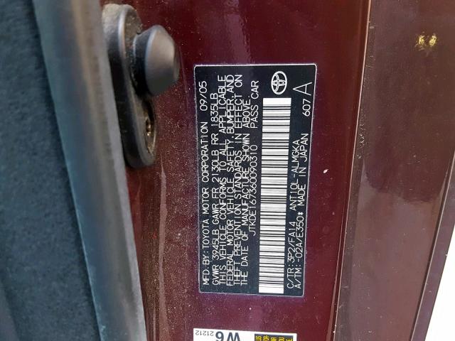 JTKDE167360090310 - 2006 TOYOTA SCION TC იასამნისფერი ფოტო 10