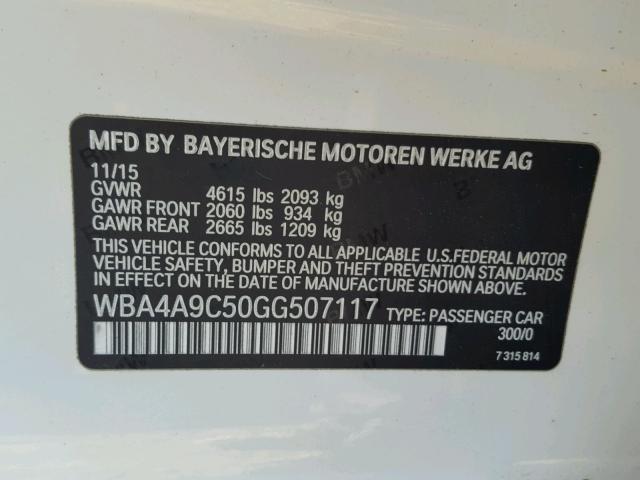 WBA4A9C50GG507117 - 2016 BMW 428 I WHITE photo 10