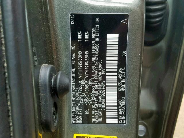 5TDDKRFH2GS244012 - 2016 TOYOTA HIGHLANDER GREEN photo 10