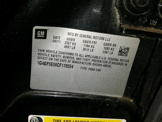 1G4GF5E36CF178554 - 2012 BUICK LACROSSE P BLACK photo 10