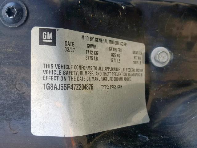 1G8AJ55F47Z204876 - 2007 SATURN ION LEVEL BLUE photo 10