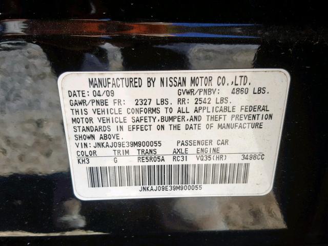 JNKAJ09E39M900055 - 2009 INFINITI EX35 BASE BLACK photo 10