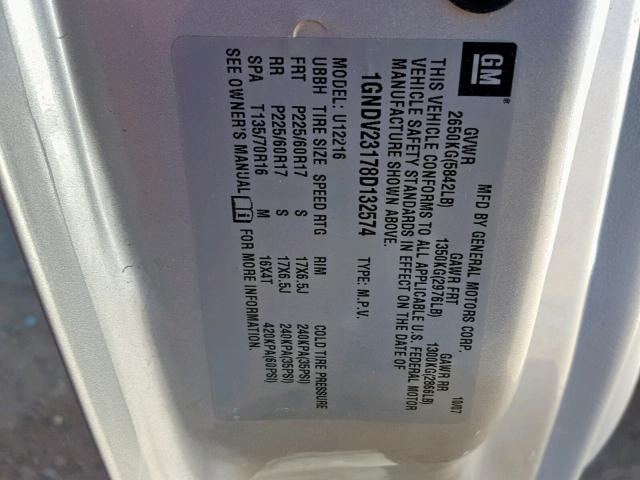 1GNDV23178D132574 - 2008 CHEVROLET UPLANDER L Gümüş foto 10