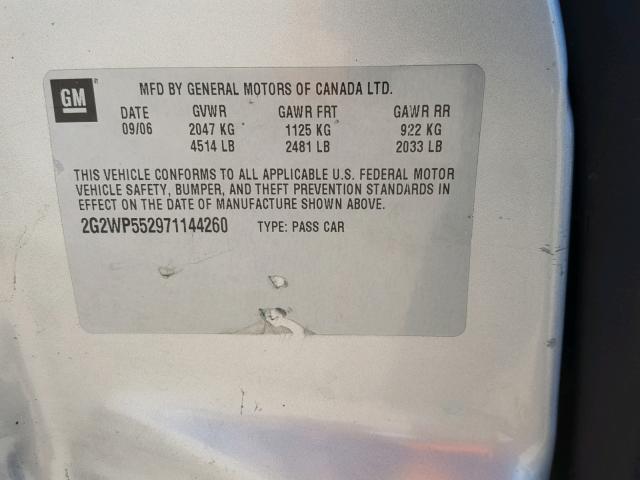 2G2WP552971144260 - 2007 PONTIAC GRAND PRIX ნაცრისფერი ფოტო 10