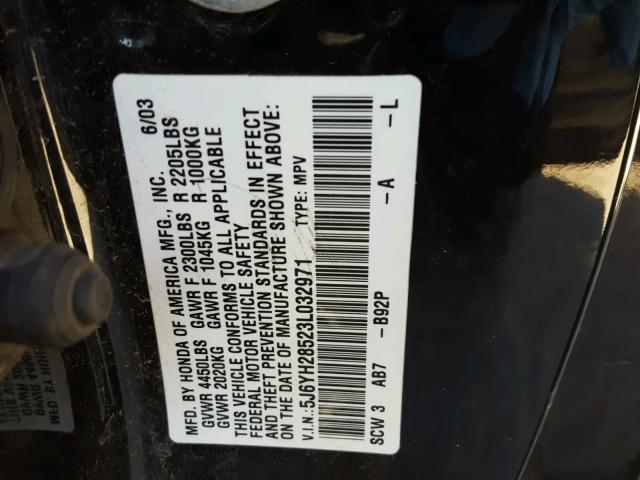 5J6YH28523L032971 - 2003 HONDA ELEMENT EX BLACK photo 10