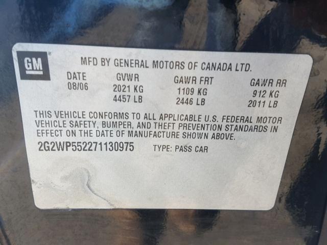 2G2WP552271130975 - 2007 PONTIAC GRAND PRIX BLACK photo 10