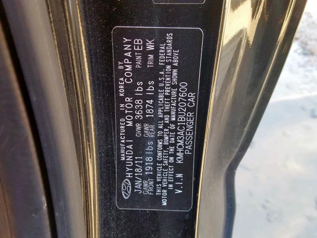 KMHCM3AC1BU207600 - 2011 HYUNDAI ACCENT GL BLACK photo 10