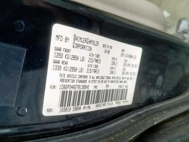 1D8GP24R27B139545 - 2007 DODGE GRAND CARA BLUE photo 10