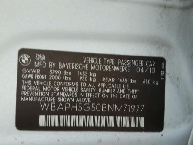 WBAPH5G50BNM71977 - 2011 BMW 328 I SULE WHITE photo 10