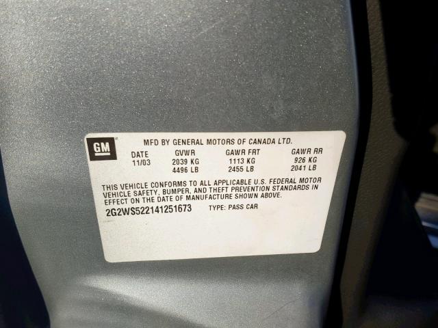 2G2WS522141251673 - 2004 PONTIAC GRAND PRIX SILVER photo 10