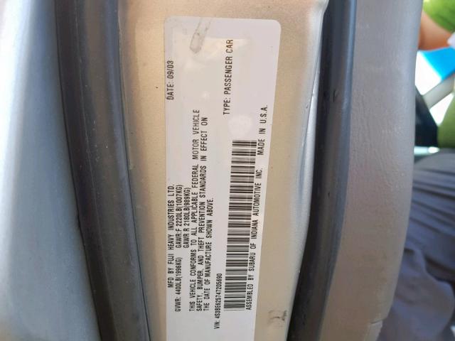 4S3BE625747205690 - 2004 SUBARU LEGACY L S SILVER photo 10