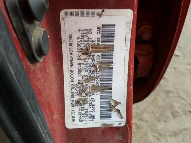 1Y1SK5262TZ033109 - 1996 GEO PRIZM BASE MAROON photo 10