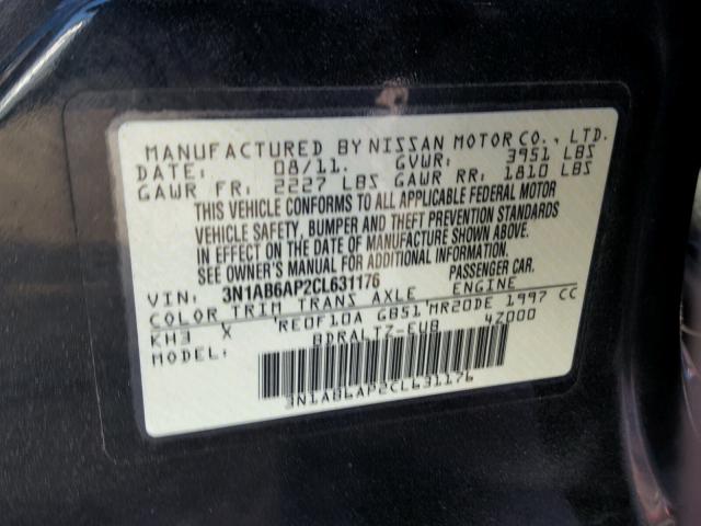 3N1AB6AP2CL631176 - 2012 NISSAN SENTRA 2.0 BLACK photo 10