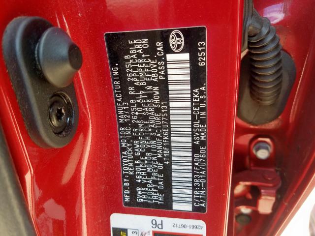 4T1BF1FK6EU775131 - 2014 TOYOTA CAMRY L RED photo 10