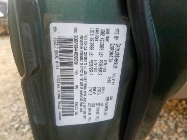 2C8GM68444R326360 - 2004 CHRYSLER PACIFICA GREEN photo 10